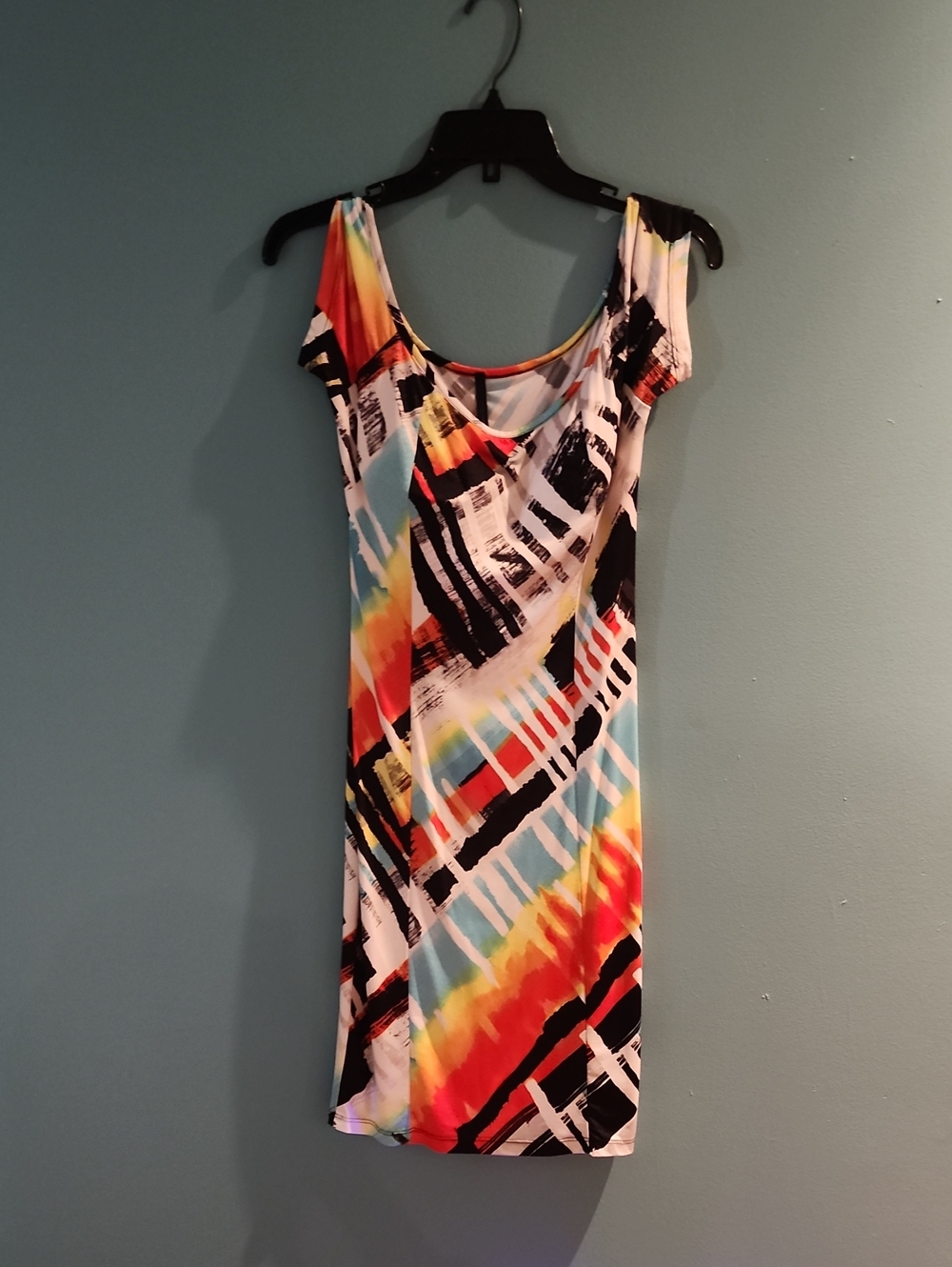 Multi-Color Abstract Print Scoop Neck Dress